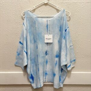 Luisa Ricci Blue and White Tie Dye Cold Shoulder Knit Top NWT Medium